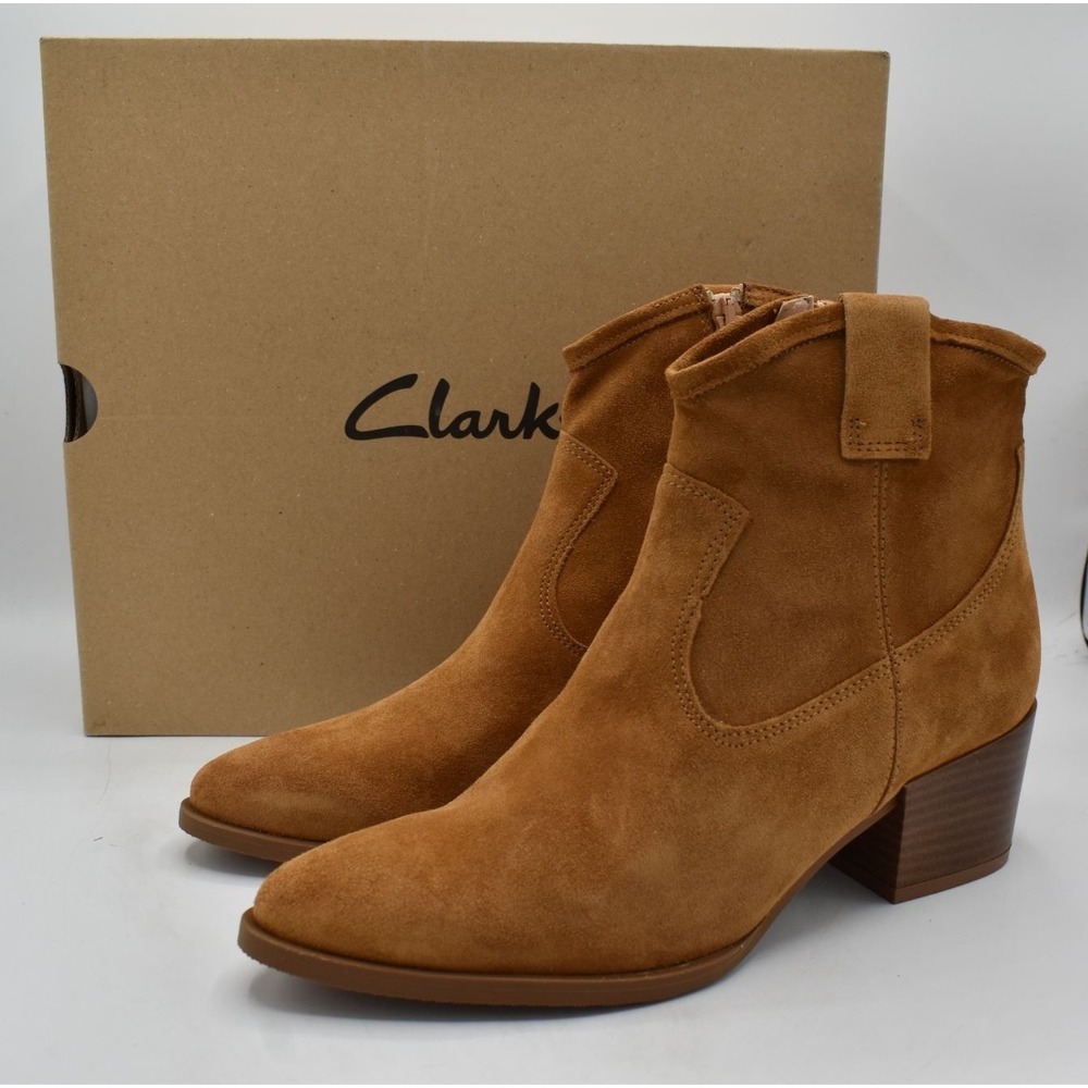 Clarks Womens Size‎ 8 Elder Rae Tan Suede Comfort Western Booties Boots Shoes